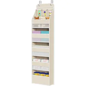 6-Shelf Over Door Organizer Baby Door with 5 Large Capacity Pockets Behind the Door Organizers Easy Install Door for Baby (Beige)