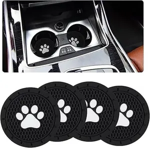4PCS Paw Car Cup Holder Coasters, Car Coasters for Cup Holders, Car Interior Accessories, car Coasters ( Black)