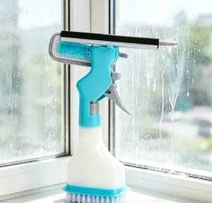 Multi-Functional 4-in-1 Glass Cleaner with Spray, Squeegee & Scrub - Streak-Free Window Cleaning Tool for Home, Bathroom & Car Glass