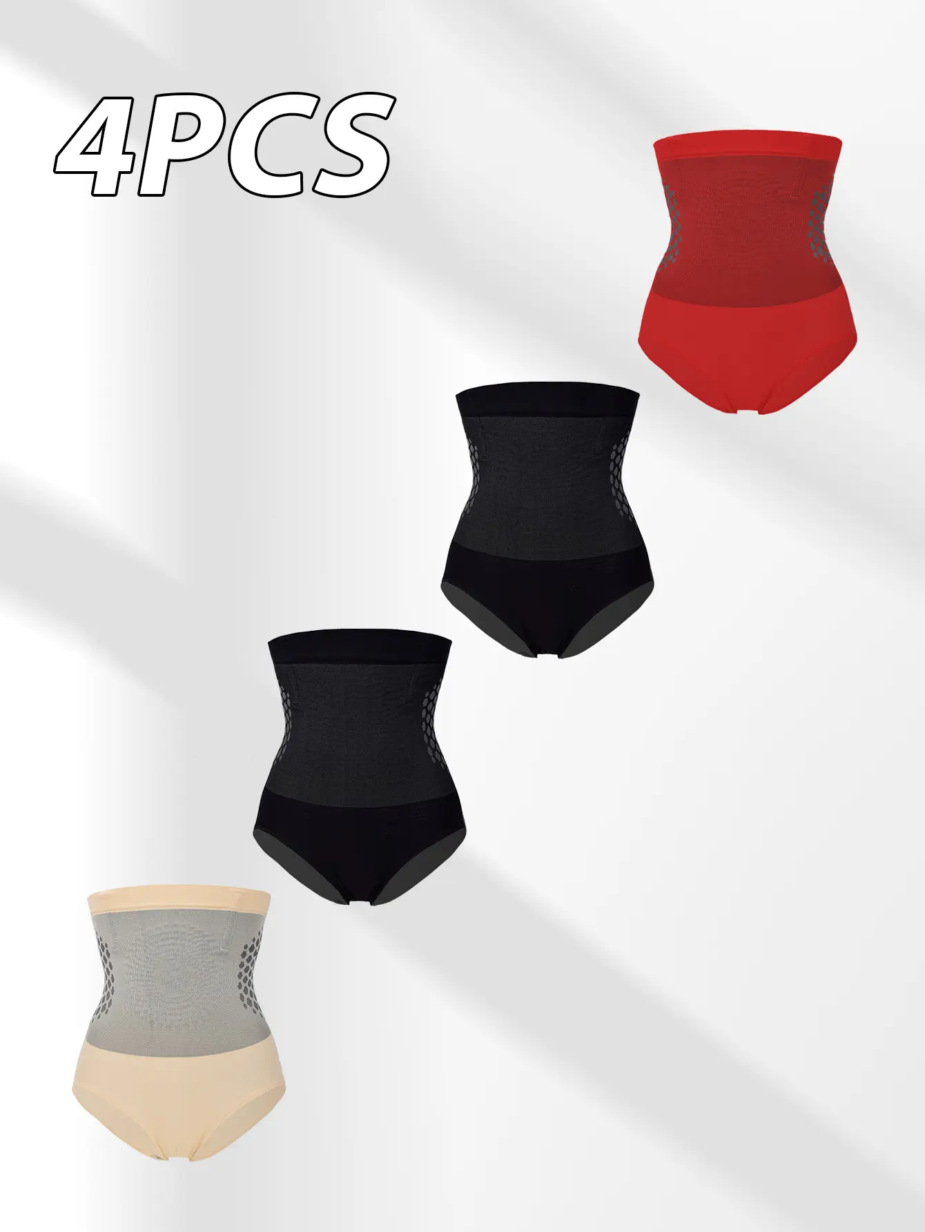 4 Pack High Waist Tummy Control Shapewear Shorts, Seamless Butt Lifting Body Shaper Underwear, Stretch Slimming Waist Trainer Shaping Panties for Daily Yoga Work Travel