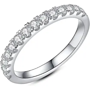 Moissanite Wedding Band Wedding Rings for Women 925 Sterling Silver Rings with 18K White Gold Plated Eternity Stackable Engagement Ring Anniversary Band Size 3-12