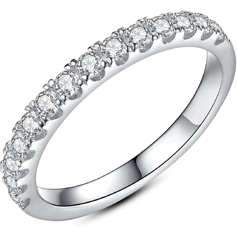 Moissanite Wedding Band Wedding Rings for Women 925 Sterling Silver Rings with 18K White Gold Plated Eternity Stackable Engagement Ring Anniversary Band Size 3-12