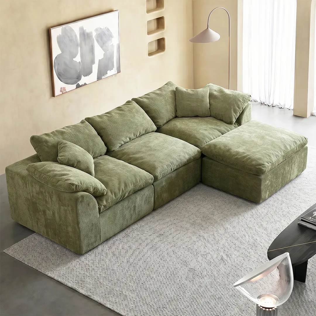 Bone-Free Compressed Modular Cloud Sectional Sofa, Chenille Fabric, Freely Combinable L-Shaped Couch for Small Living Room, No Assembly Required