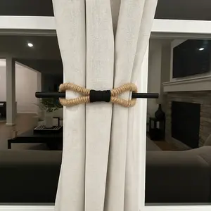 Set of 4 Macrame Curtain Tie Backs, Natural Jute, Boho Style, Woven Rope Design for Home Decor