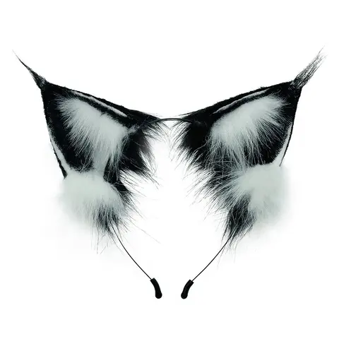 Black and White Cat Ear Headband with Metal Rod – Anti-Slip Cosplay & Daily Wear Hair Accessory