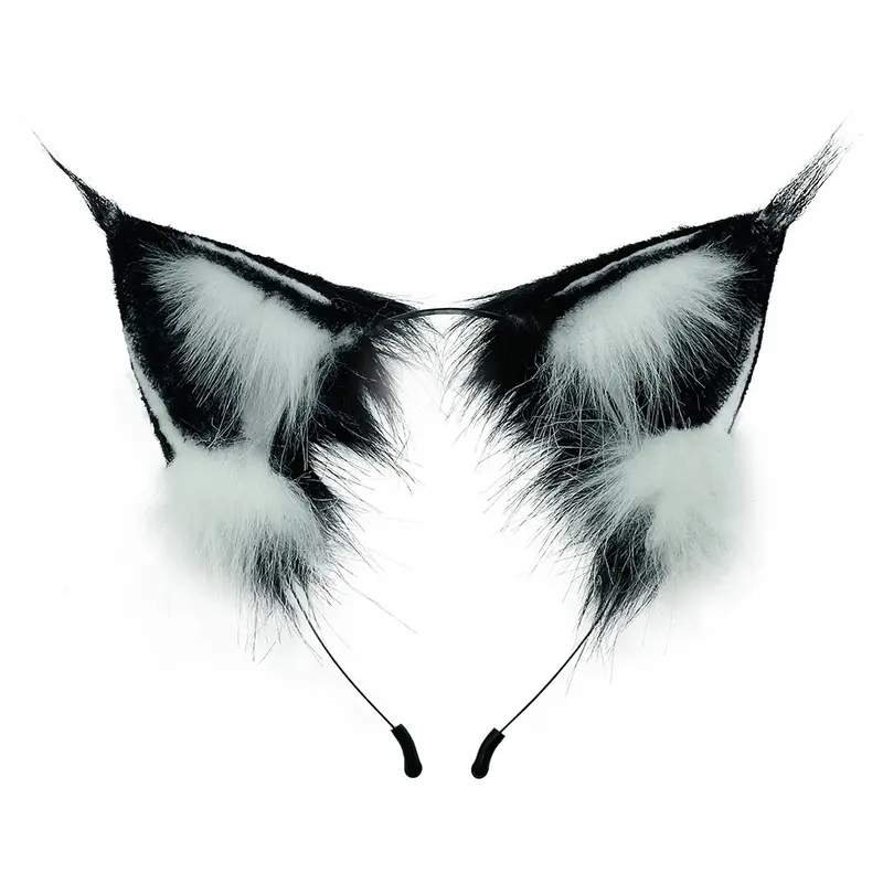 Black and White Cat Ear Headband with Metal Rod – Anti-Slip Cosplay & Daily Wear Hair Accessory