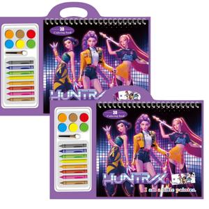 2PC Huntrx Demon Girl Group Cartoon 3D Drawing for Watercolor Coloring Kindergarten Gift Acrylic Paint Brushes Artistry Canvas Palette