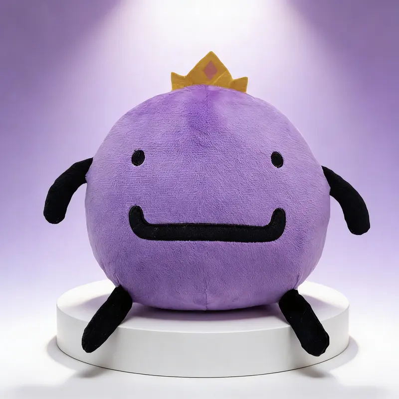 Purple Wemmbu Plush, Cute Round Stuffed Toy with Gold Crown, Cozy Hugging Pillow for Kids & Teens, Perfect Gift for Gamers & Fans, Stuffed Animal Gifts, Soft Short Fur, PP Filling, Home Decor, Adorable Character Inspired by Popular Gaming Content