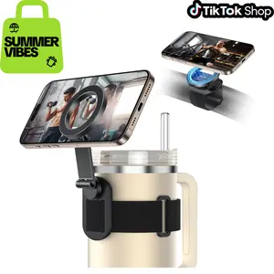 Omoton Magnetic Water Bottle Phone Holder with Adjustable Straps Hands-Free Gym Exercise Compatible with Stanley Tumbler Cellphone Stand [Spring glow up]Summervibes