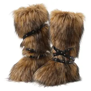 Faux Fur Boots for Women Long Furry Knee High Boots Comfy Warm Plush Snow Boots Winter Fuzzy Outdoor Boots Fluffy Indoor Flat ShoesRAIMENTRY