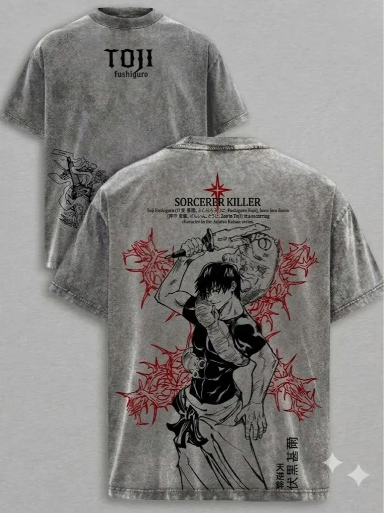 Toji Fushiguro Tee Washed – Jujutsu Kaisen: Execution The Shibuya Incident × Culling Game Prelude Vintage Oversized Heavy Cotton Double Printed Front & Back Anime Manga T-Shirt, Retro Unisex Streetwear Battle Scene Edition, JJK Sorcerer Killer Graphic Top