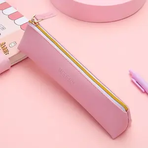 1pcs Portable PU Leather Pencil Case Multi Colors Simple Stationery Organizer For Students Office Cosmetic Brush Storage Small Portable Bag Gift For Friends Classmates Children's Day School Present