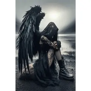 1PCS Gothic Angel Diamond Painting Kit Black Feather Wings DIY Embroidery Art Craft for Home Wall Decor