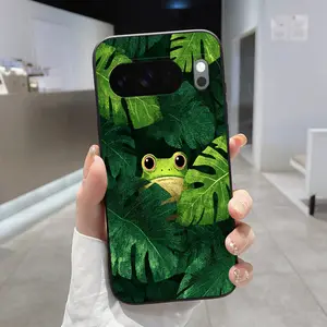 Rounded Edge Phone Case for Google Pixel 10 9 8 7 Pro A XL Frog in foliage Pattern Pocket-Friendly Shockproof Liquid Silicone Protective Soft Smartphone Casing