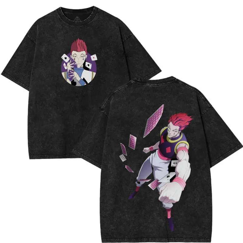 Hunter x Hunter Hisoka Anime Graphic Tees Vintage Printed Cotton Unisex Washed T Shirt Streetwear Apparel Crew Neck Short Sleeve Tops Menswear Manga Gift Fan Lover
