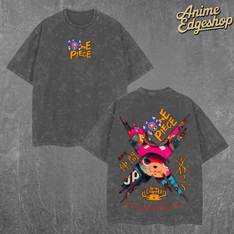 Retro Vintage Limited Tony Chopper One Piece Double Sided Print Oversized Acid-Washed Heavyweight Cotton Hoodie & T-Shirt – Unisex Anime Manga Tee, Perfect Gift for Anime Fans and Lovers Menswear Tops