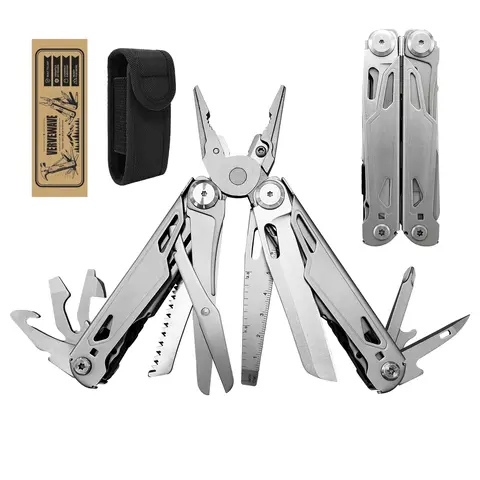 VerveWave 16-in-1 Compact Multitool - Locking Pliers, Folding Pocket Tool, Multifunctional Gadgets, Versatile Gear with Pouch for Camping Accessories, Outdoor Use