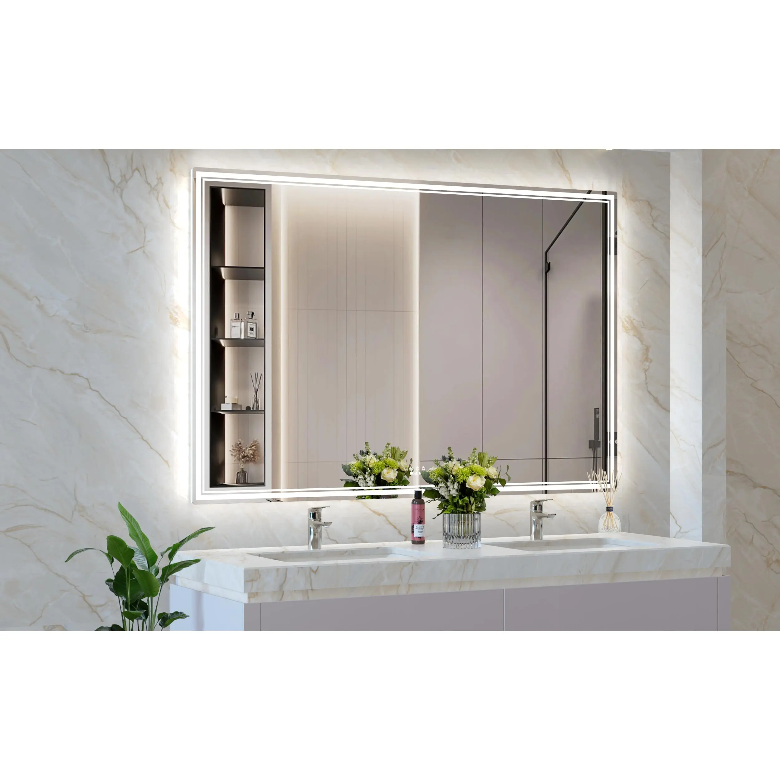60x40 Inch Oversized LED Bathroom Mirror Wall Mounted Vanity Mirror with 3 Color Modes, Aluminum Frame, Large Rectangular Wall Mirror for Bathroom, Bedroom, Living Room, Dimmable Illuminated Makeup Mirror, Home Furniture and Household Product