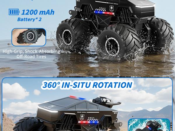 Waterproof Amphibious RC Car: 1:18 Scale 4WD Off-Road Monster Truck with Realistic Smoke, 360° Stunts & 2.4GHz Control. All-Terrain Vehicle, Perfect Gift for Boys Girls Ages 6 7 8-12.