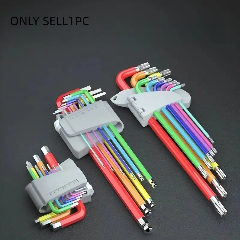 9pcs Colorful Hex Key Wrench Set, Ball-Head and Star-Shaped Tools, L-Shaped and Standard Keys for Home and Automotive Repair