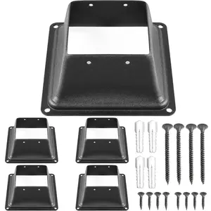 Fathersdaygift VEVOR Deck Post Base 5 PCS Post Base Skirt 4x4 (Actual 3.38x3.38) Post Support Flange 2.5LBS Deck Post Skirt Black Powder-Coated Decking Post Base with Thick Steel for Deck Supports Porch Railings, All-Included, Rustproofdealsforyoudays