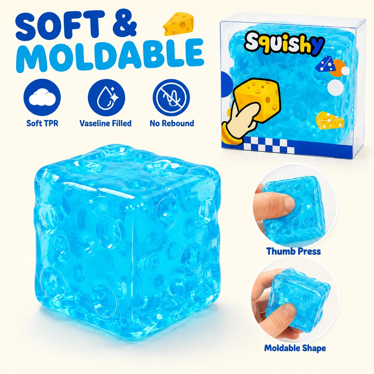 Super Soft Vaseline Jelly Cheese Squishy | Clear Ice Cube Squeeze Fidget Toy for Stress Relief,Clear Vaseline Cheese Squishy Slow Rebound Stress Relief Toy