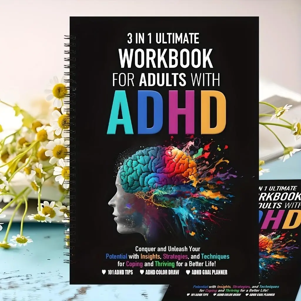 Adult Adhd Self-Help Tool, 3-In-1 Workbook for Focus, Emotion Management, and Goal Planning, Comprehensive Solution for Adults, Self Improvement Journal