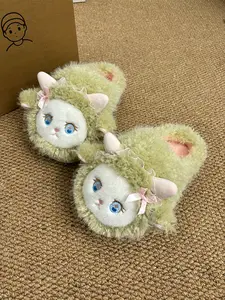 Women's Cartoon Sheep Cotton Slippers, Cozy Warm Indoor Shoes for Autumn Winter, Thick Sole Comfortable Home Footwear