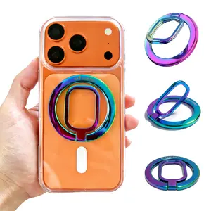 Aesthetic Chameleon MagSafe Ring Stand – Iridescent Metallic Phone Grip, Ultra-Slim Foldable 360° Rotating Kickstand, Strong Magnet Finger Holder for iPhone 16 17 Pro Max & Android