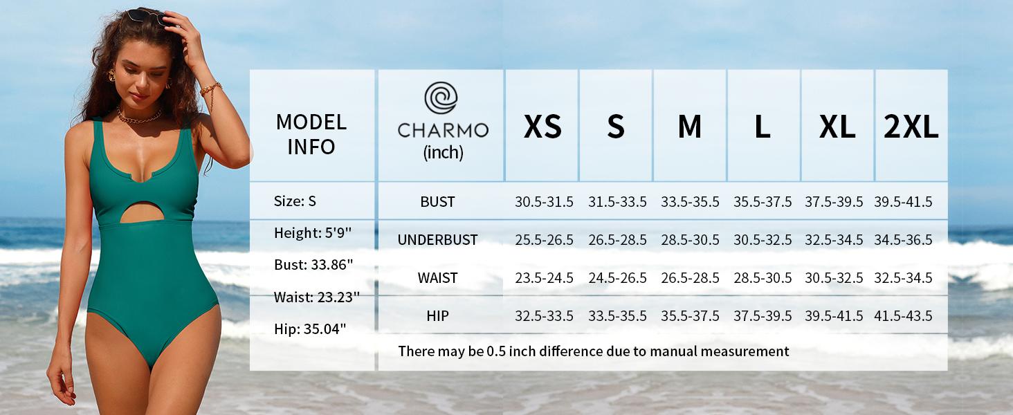 Charmo Ribbed One Piece Swimsuits for Women Cutout Scoop Neck Bathing Suit High Cut Padded Monokini Women's One-Piece