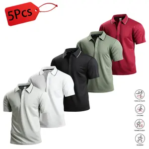 Men’s 5-Pack Simple Polo Shirts – Casual athletic style, suitable for summer wear, breathable quick-dry short-sleeve tops, stylish and versatile