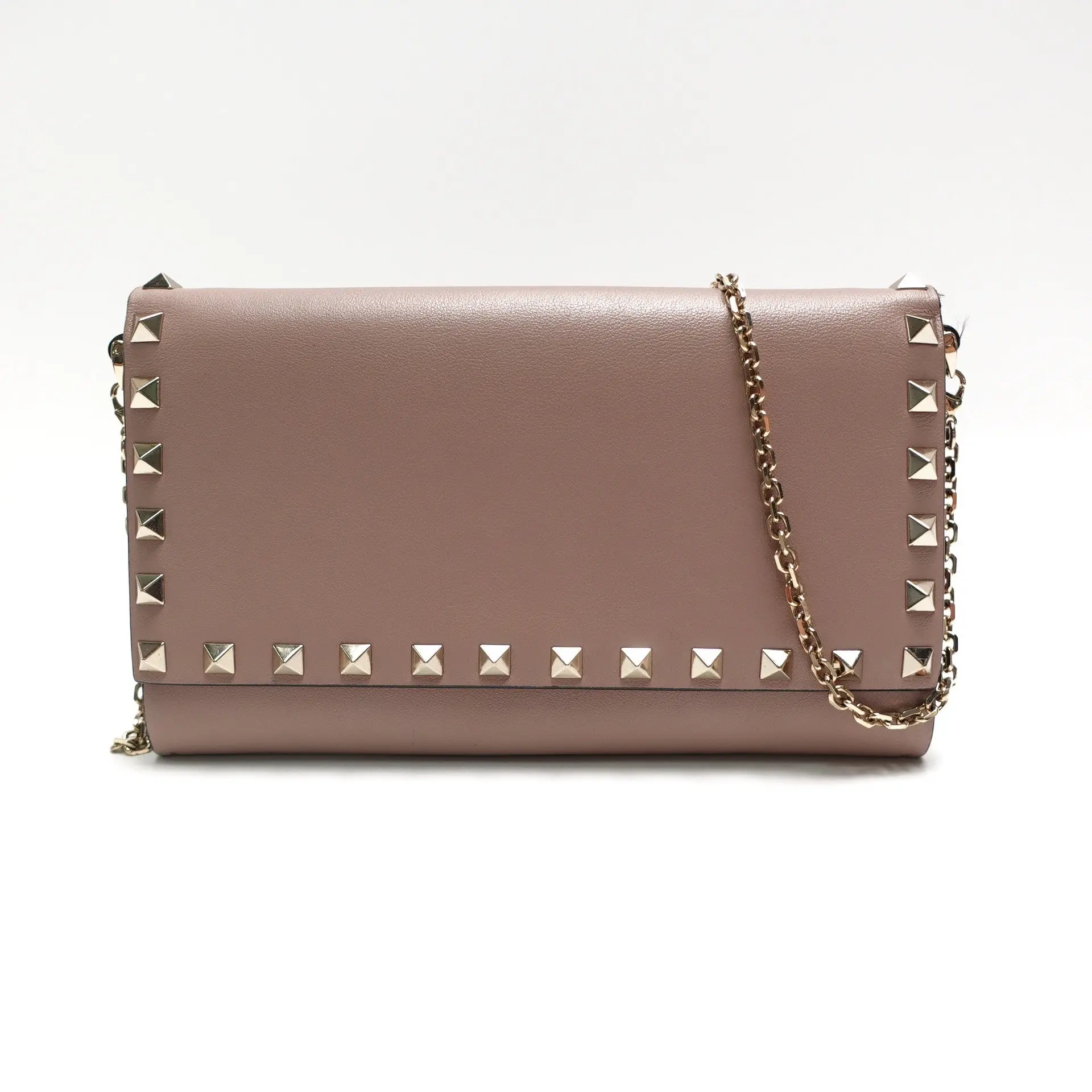 Pre-owned Valentino smooth leather Chain Shoulder Bag Pink Leather Rockstud T10429835