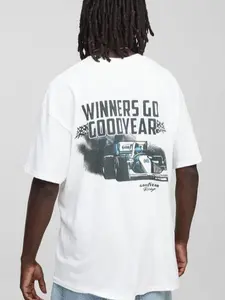 Oversized Goodyear Racing Printed T-Shirt