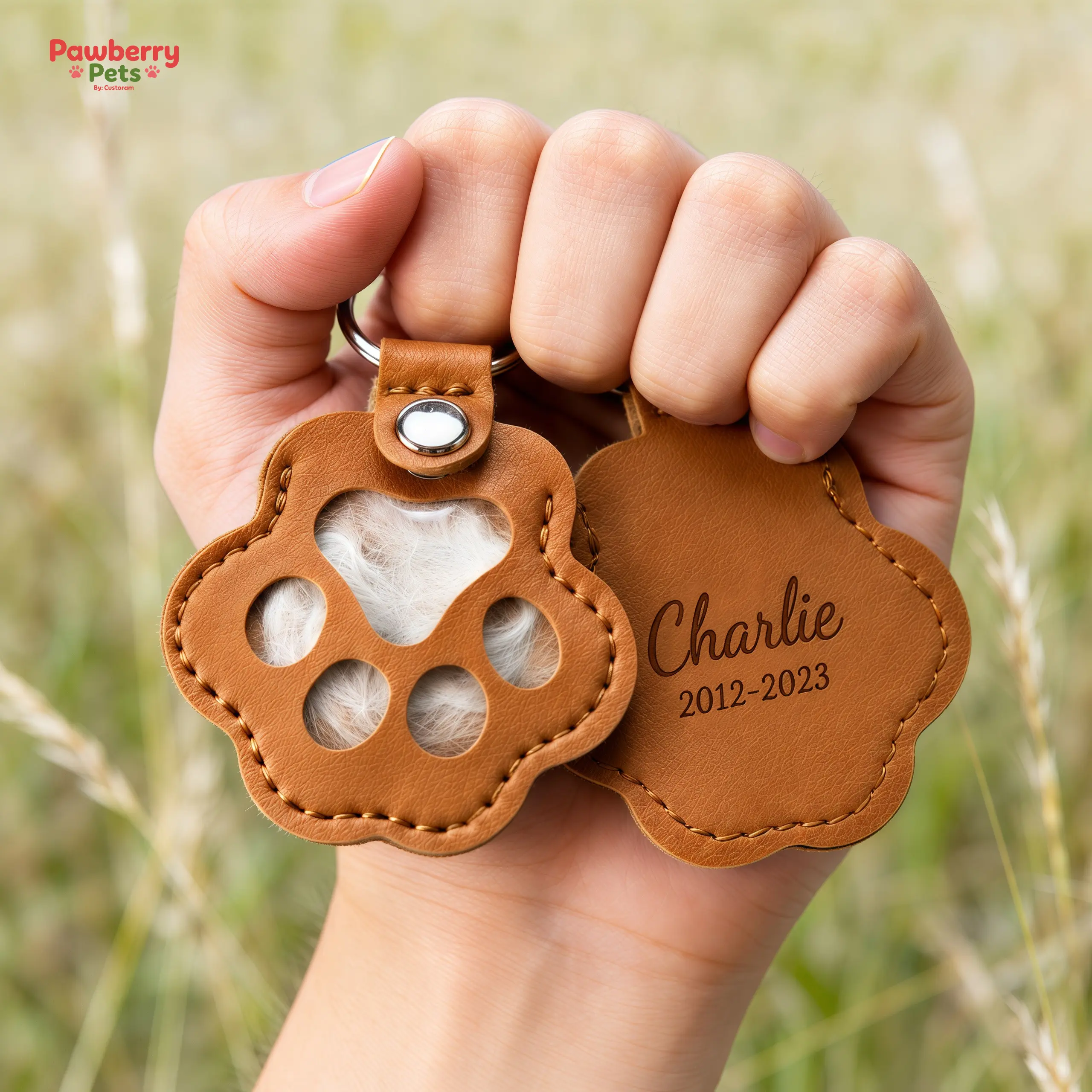 Custom Pet Memorial Paw Keychain, Pet Hair Keepsake Holder for Dog Cat, Personalized PU Leather Paw Print Key Ring, Fur Storage Charm, Pet Loss Remembrance Gift