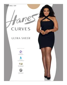 Hanes Curves Women's Ultra Sheer Pantyhose With Control Top Underwear Comfortable Fit Soft Stretch Fabric Breathable Hsp001