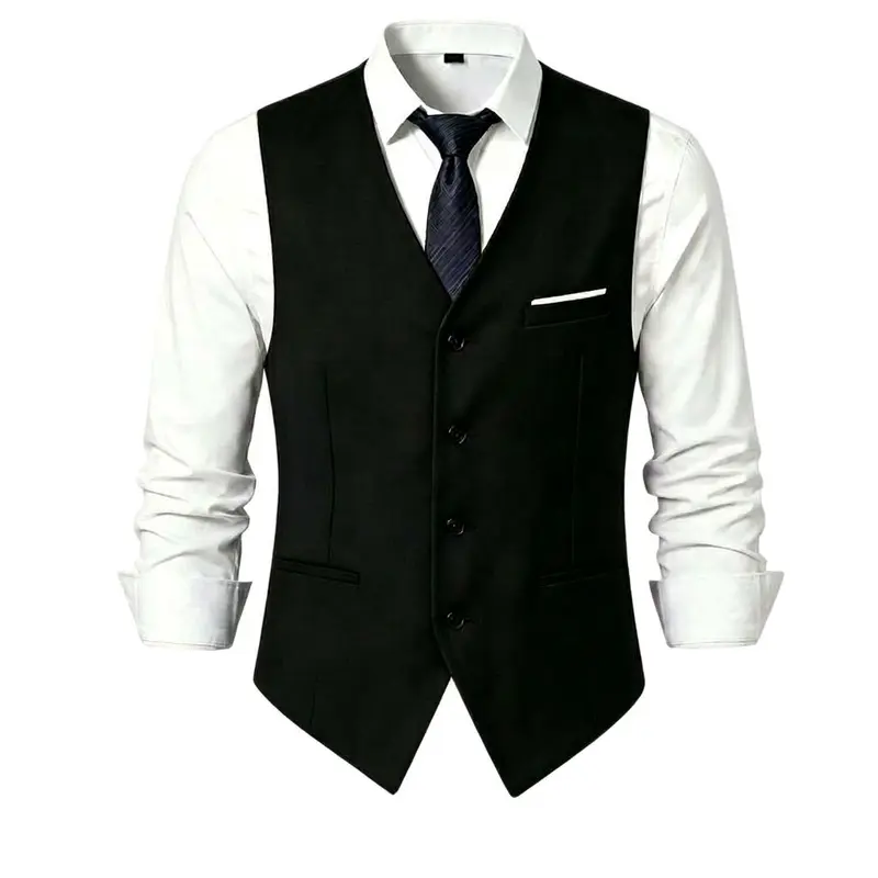 TweedLad Men's 1-Piece Classic Plain V-Neck Button-Down Suit Vest - Formal Business, Casual Occasions