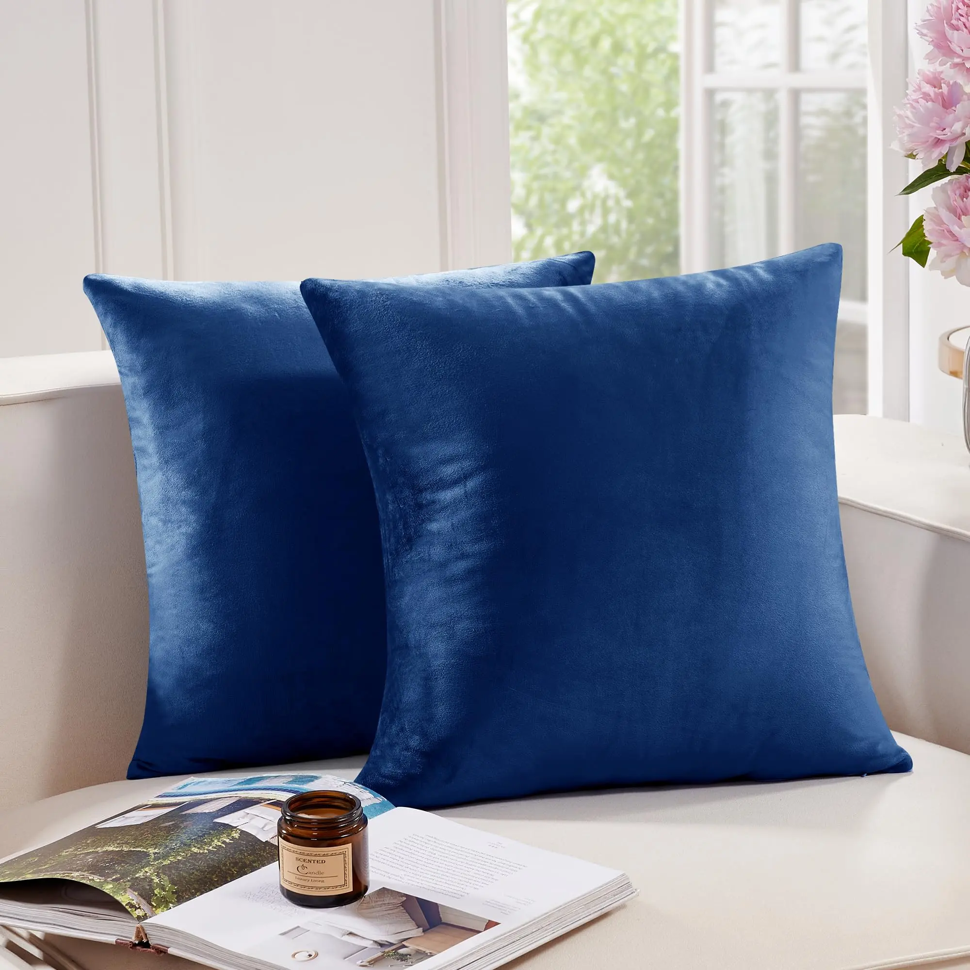 Deconovo Super Soft Plush Velvet Throw Pillow Covers - 100% Polyester Couch Cushion Cover for Outdoor Patio Furniture & Home Decor Chairs, Cushion Covers