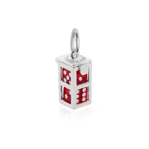 Dice Cage Charm with Color Dice, Silver