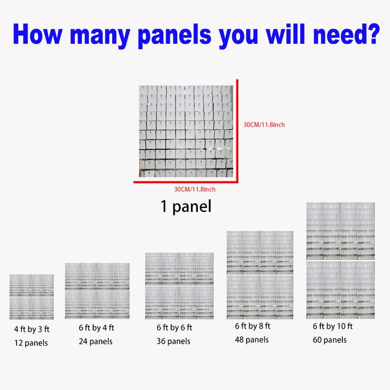 4x6 feet white reflective wall background with 24 pieces of white sequin background decorative panels, suitable for birthdays, New Year's, Christmas, anniversaries, weddings, Valentine's Day, Easter decoration banners, party supplies