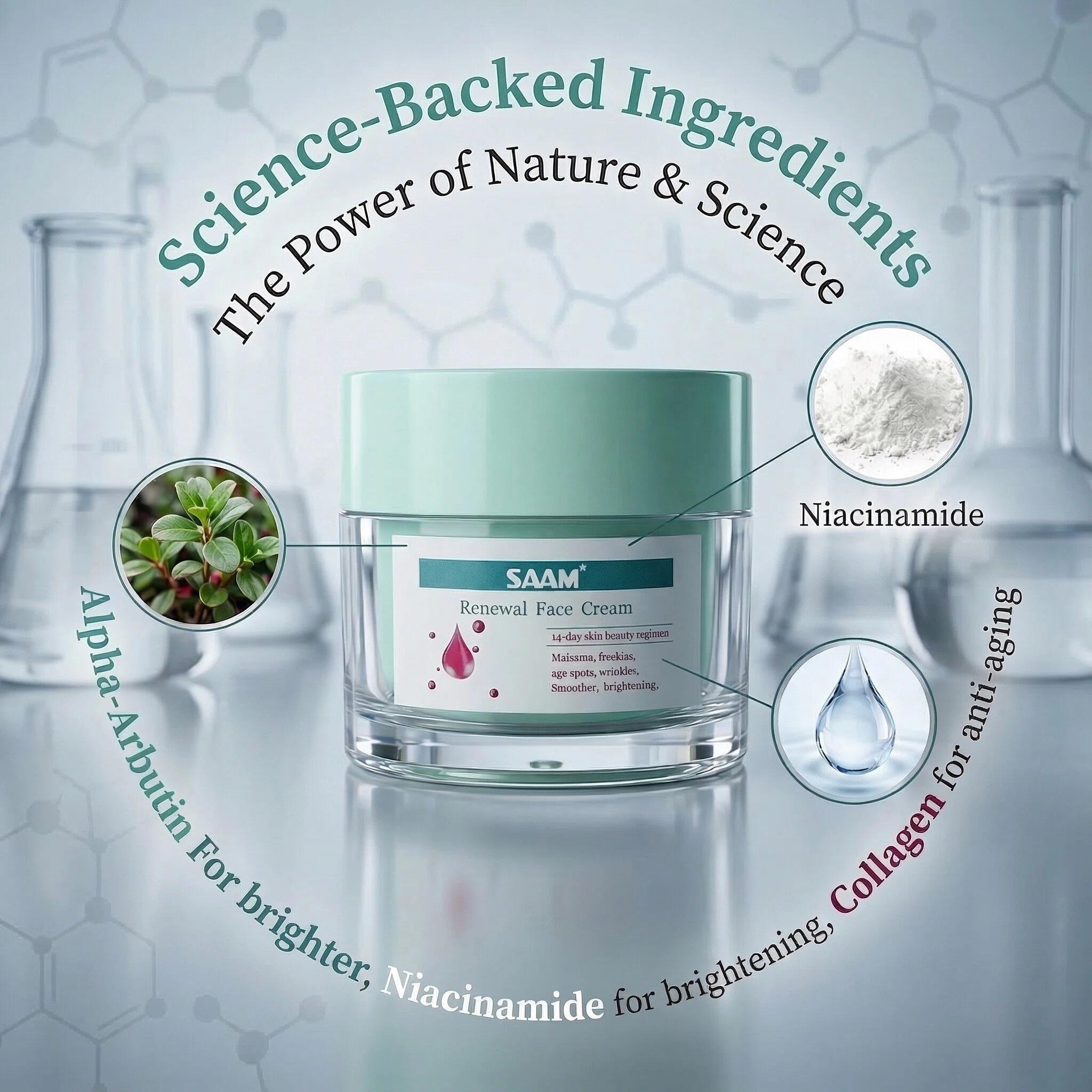 Sam Renewal Facial Massage Cream, Daily Moisturizer for Adults - 14-Day Glow Boost, Brightening Formula Helps Improve Dark Spots, Freckles, Fine Lines & Skin Repair