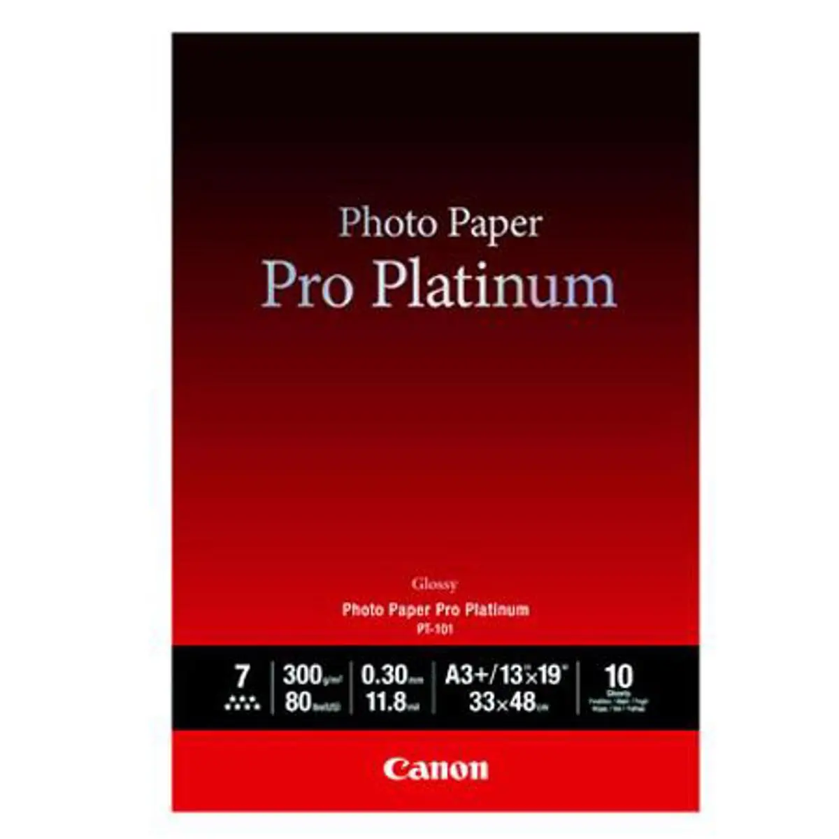 Canon Pro Platinum High Gloss Photo Inkjet Paper, 300gsm, 10.2 mil, 13x19", 10 Sheets