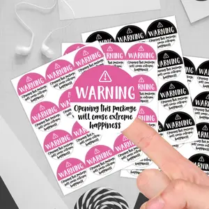 120pcs/10sheets Black and Pink Warning Thank You Packaging Stickers, Round Labels for Gift Wrapping, Envelope Sealing & Crafts - Opening This Package Will Cause Extreme Happiness