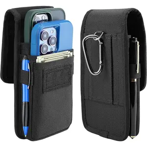 Dual Phone Holster for  16 Pro Max 15 Pro Max 14 Pro 13 Pro Nylon Cell Phone Pouch Holster Case with Belt Clip Cover for Galaxy S24+ S23+ S22+ 5G S24 FE Black