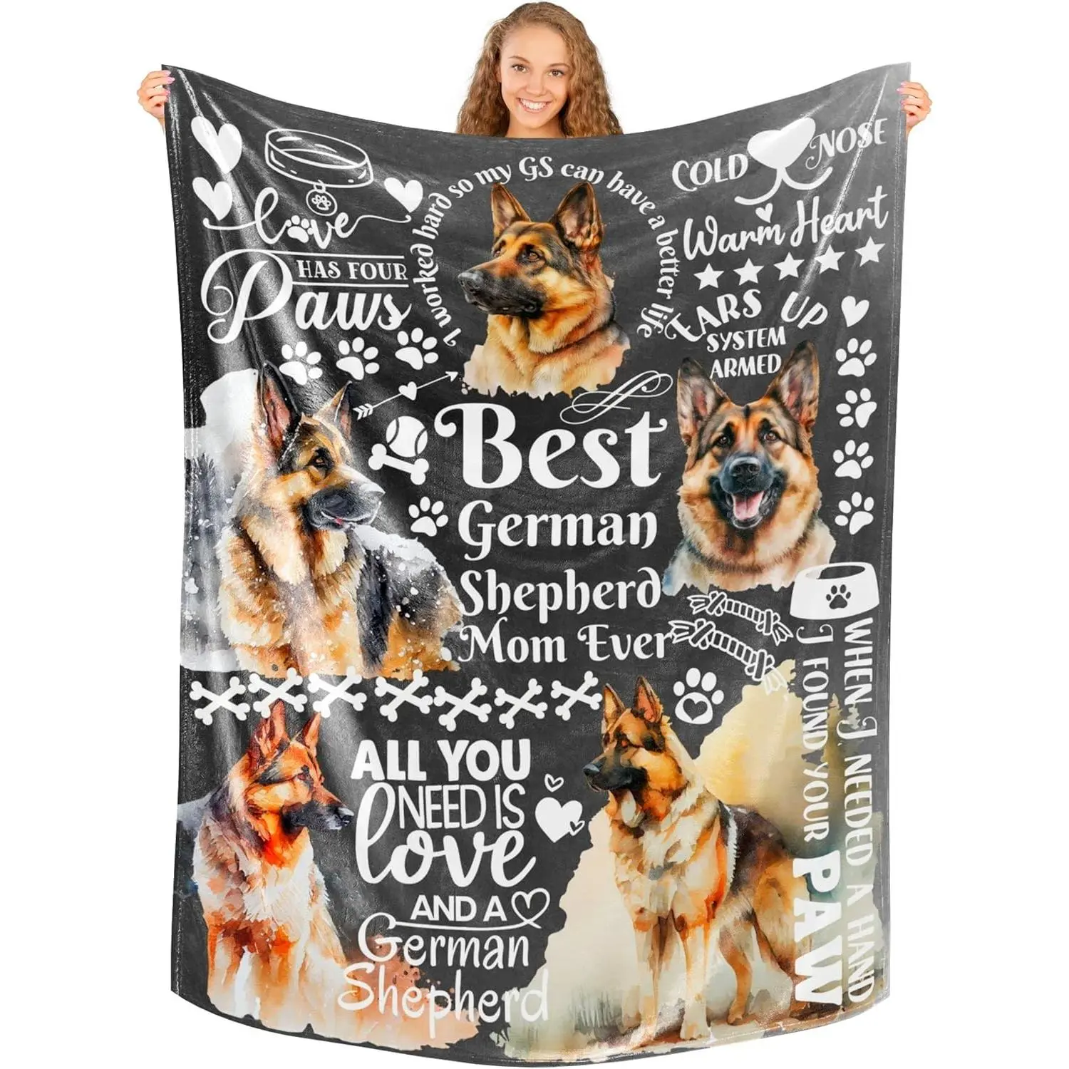 German Shepherd Gifts for Women, Throw Blanket for Dog Mom, Dog Lover, Owners, 50x65 Inches, Black