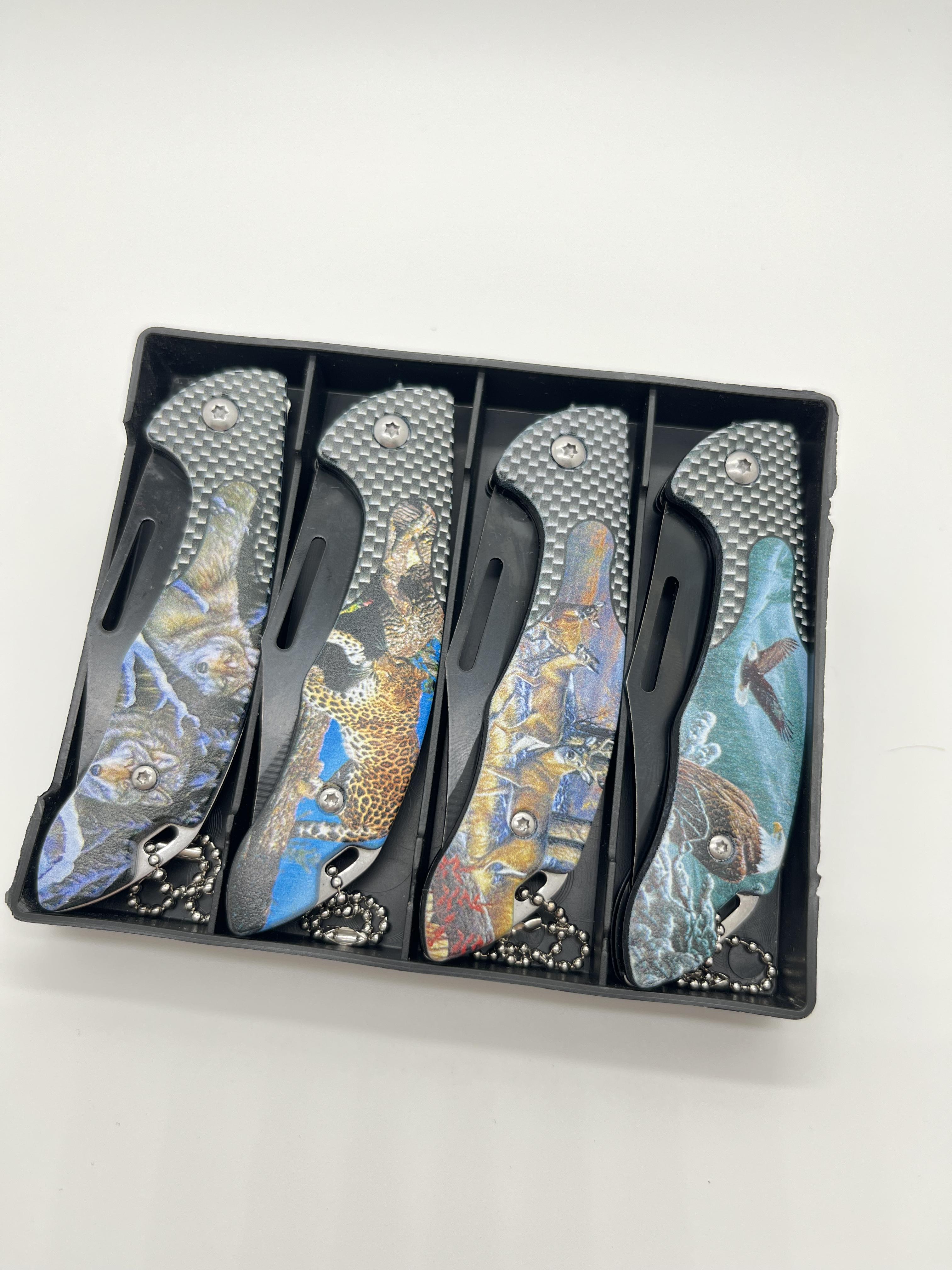 4-piece folding pocket knife, animal-style stainless steel handle, EDC knife, outdoor gear, suitable for outdoor camping fishing