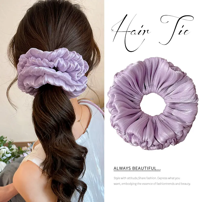 Oversized Satin Scrunchie for Women, Shiny Ruffled Hair Tie, Large Hair Scrunchies for Thick Hair, Y2K & Coquette Hairstyles - Lavender, Female, Casual