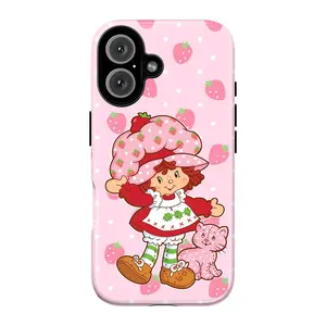 Strawberry Shortcake Cute Cartoon Phone Case – Vintage Aesthetic Retro Berry Girl, Kawaii Pink Polka Dot Strawberry Pattern, Sweet Gift for Her, Trendy Y2K Style Cover for iPhone 17 Pro Max 16 15 14 Plus & Samsung Galaxy S25 S24 S23 S22 S21 Ultra