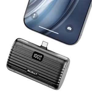 BiLOLLY 10000mAh Mini Portable Charger, 22.5W Fast Charging Power Bank with Built-in USB-C and Lightning Connectors, Slide-Switch Plug Design, Digital Display Plug-in Battery Pack for iPhone, Samsung, Android and iPad Smartphone  Chargeable Compact