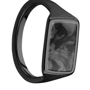 Medium Horizontal Rectangle signet ring (16x11.5mm) in Zirconium, with a Thin style band, a Forged Carbon Fiber inlay.