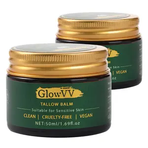 FDA Approved GlowVV Beef Tallow Balm - Clean Formula, Paraben-Free, Day & Night Face & Neck Cream for Dry & Sensitive Skin & 2PCS